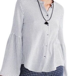EUC Madewell Check Bell Sleeve Button Down Top XS